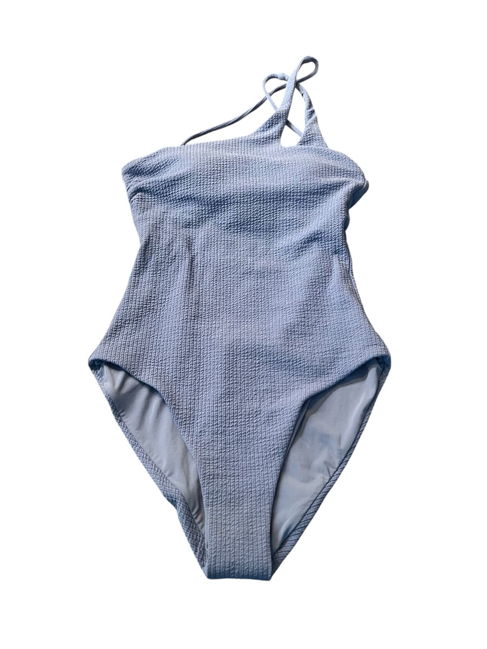 BECCA Perwinkle Blue Ribbed One-Piece Swimsuit with Cross Straps Size Medium